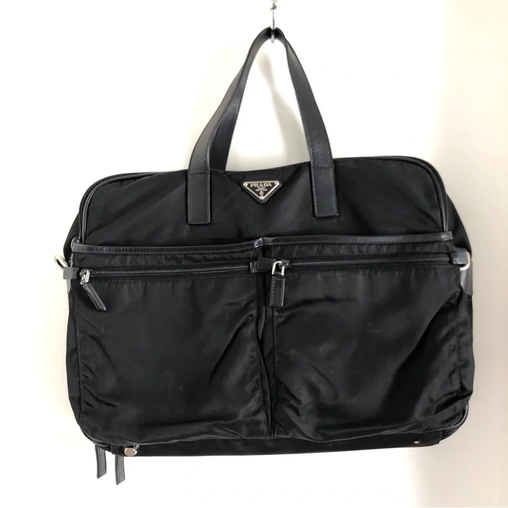 Prada Black re-Nylon saffiano leather Travel Tote Bag